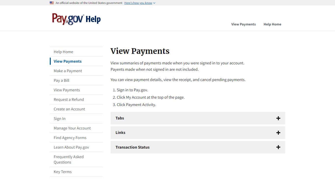 View Payments - Pay.gov