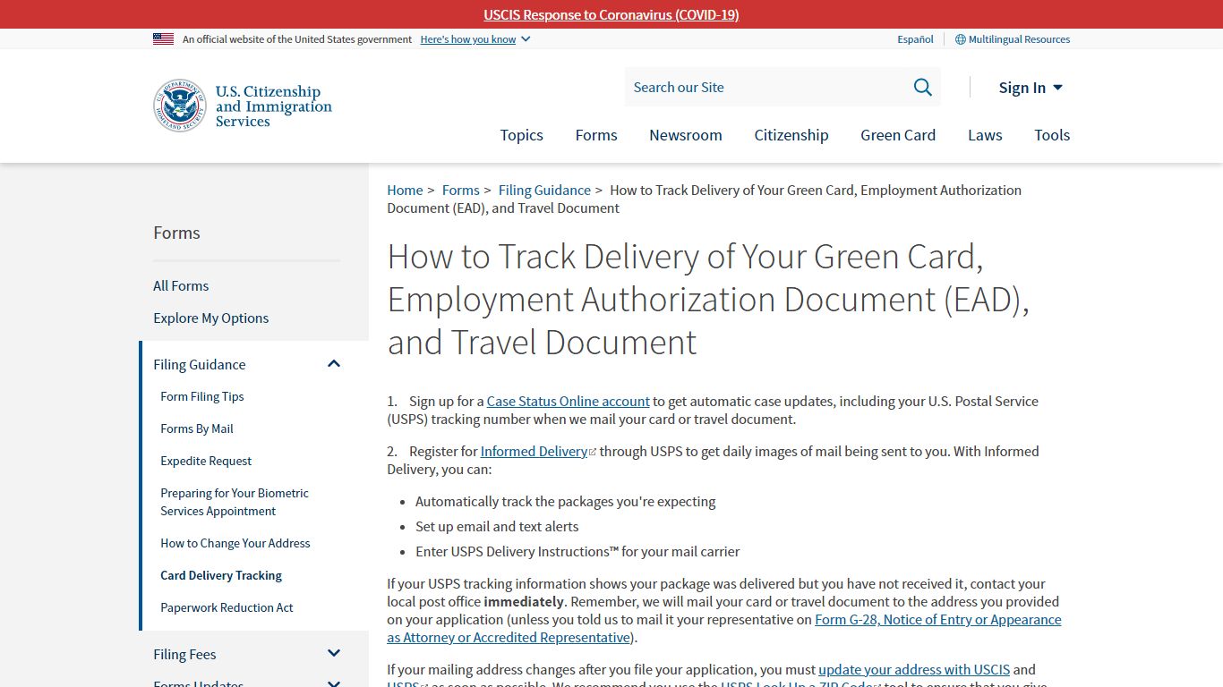 How to Track Delivery of Your Green Card, Employment ... - USCIS